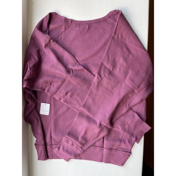 Free People NWT Santa Clara Thermal Top Long Sleeve Vneck Mulberry Size S - Picture 3 of 12